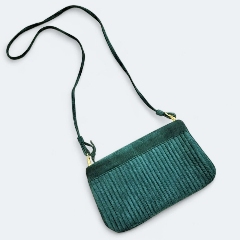 Vintage Emerald Green Suede Crossbody Bag / Clutch Convertible